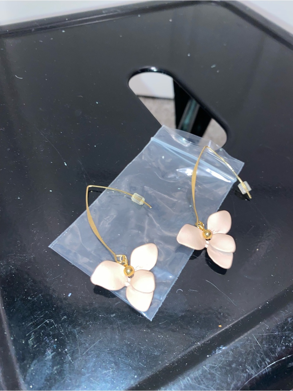 Pink & Gold Flower Dangle Earrings